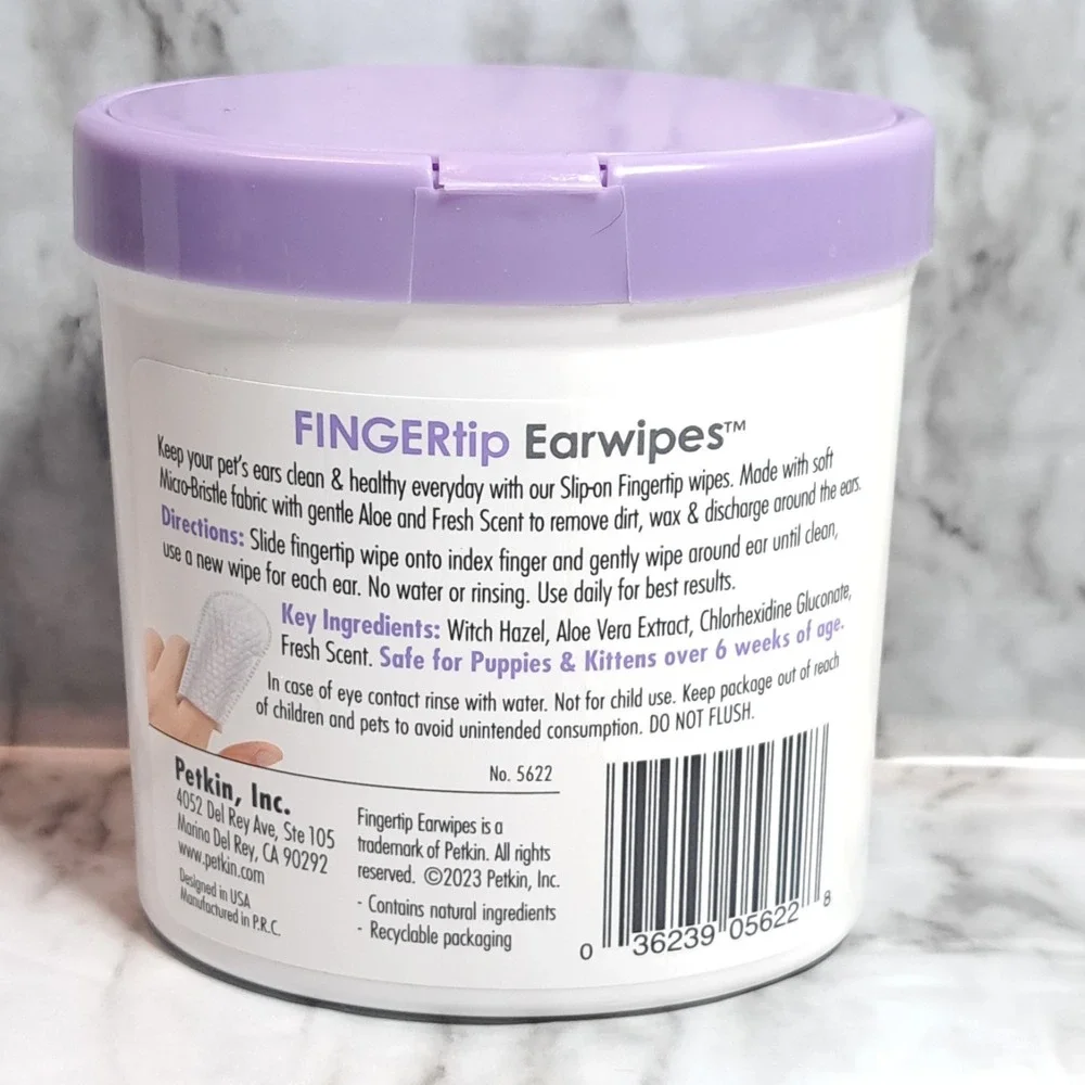Petkin Fingertip Ear Wipes‎ for Dogs and Cats, 50 Finger Wipes Fresh Scent